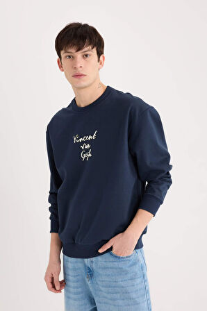 DeFacto Van Gogh Boxy Fit Bisiklet Yaka Sırt Baskılı Sweatshirt E3203AX24WNNV71