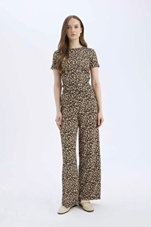 Straight Fit Leopar Desenli Cepli Bürümcük Pantolon