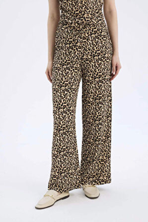 Straight Fit Leopar Desenli Cepli Bürümcük Pantolon