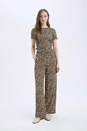 Straight Fit Leopar Desenli Cepli Bürümcük Pantolon