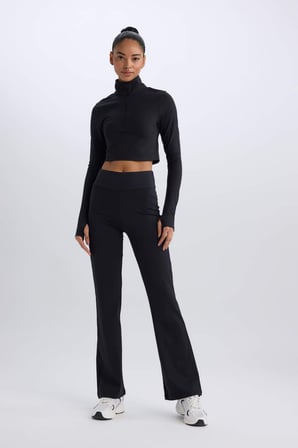 DeFacto Slim Fit Dar Kesim Fermuarlı Dik Yaka Sporcu Uzun Kollu Tişört W0343AZ25SPBK81