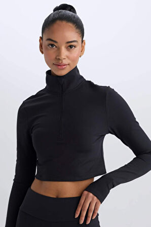 DeFactoFit Slim Fit Dar Kesim Fermuarlı Dik Yaka Sporcu Uzun Kollu Tişört W0343AZ25SPBK81