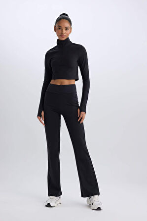 DeFactoFit Slim Fit Dar Kesim Fermuarlı Dik Yaka Sporcu Uzun Kollu Tişört W0343AZ25SPBK81