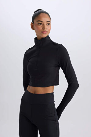 DeFactoFit Slim Fit Dar Kesim Fermuarlı Dik Yaka Sporcu Uzun Kollu Tişört W0343AZ25SPBK81