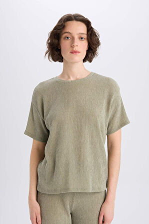 DeFacto Relax Fit Bisiklet Yaka Bürümcük Kısa Kollu Tişört C3843AX25SPKH418