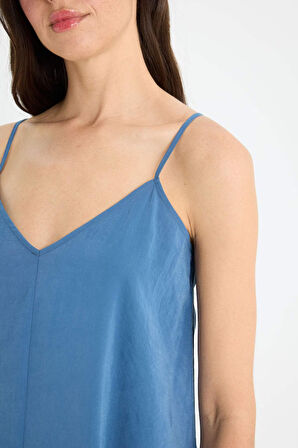 A Kesim V Yaka Modal Kolsuz Maxi Elbise