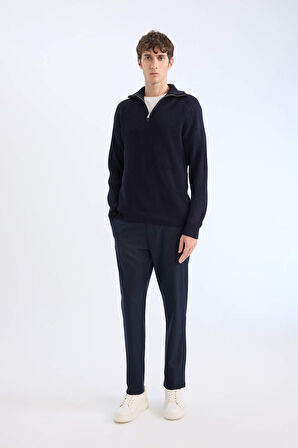 DeFacto Standart Fit Dik Yaka Fermuarlı Triko Kazak D4209AX24WNNV64