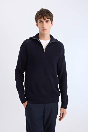 DeFacto Standart Fit Dik Yaka Fermuarlı Triko Kazak D4209AX24WNNV64