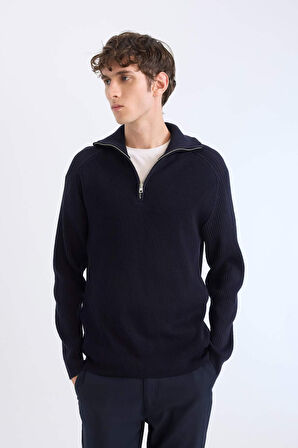 DeFacto Standart Fit Dik Yaka Fermuarlı Triko Kazak D4209AX24WNNV64