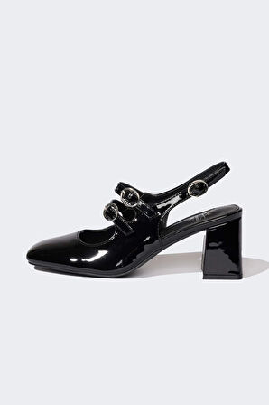 Kadın Yüksek Taban Suni Deri Topuklu Sandalet