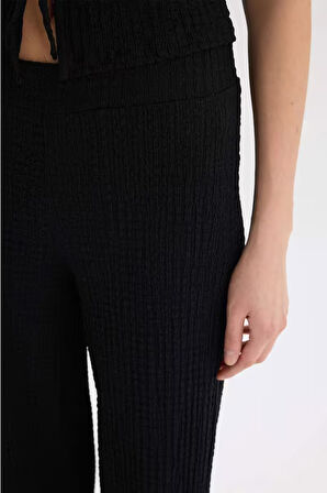 	Wide Leg Geniş Paça Beli Lastikli Basic Düz Bürümcük Pantolon