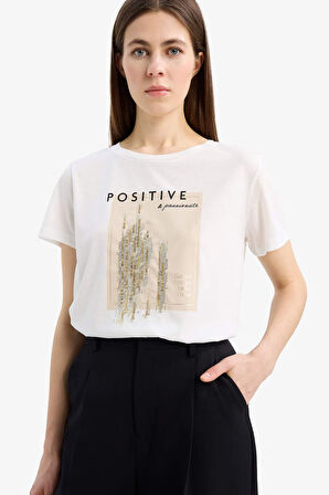 DeFacto Regular Fit Bisiklet Yaka Baskılı Kısa Kollu Tişört E5143AX25SMER105