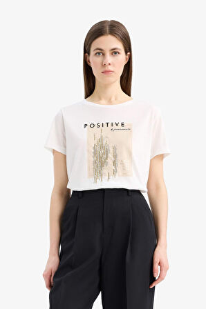 DeFacto Regular Fit Bisiklet Yaka Baskılı Kısa Kollu Tişört E5143AX25SMER105