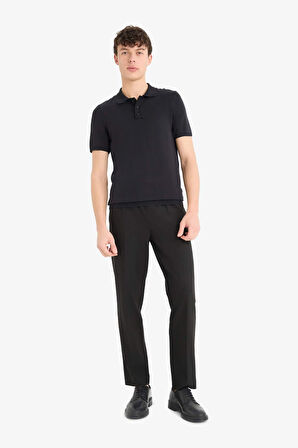 DeFacto Standart Fit Polo Yaka Kısa Kollu Siyah Triko Tişört E3241AX25SPBK27