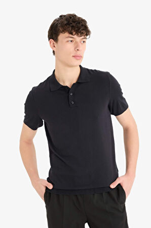 DeFacto Standart Fit Polo Yaka Kısa Kollu Siyah Triko Tişört E3241AX25SPBK27