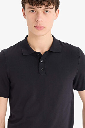 DeFacto Standart Fit Polo Yaka Kısa Kollu Siyah Triko Tişört E3241AX25SPBK27