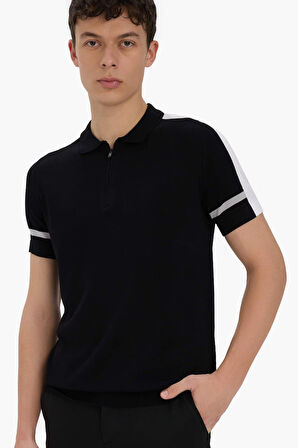 DeFacto Slim Fit Dar Kesim Polo Yaka Fermuarlı Kısa Kollu Triko Tişört C5015AX25SMBK81