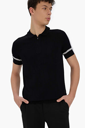 DeFacto Slim Fit Dar Kesim Polo Yaka Fermuarlı Kısa Kollu Triko Tişört C5015AX25SMBK81