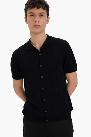 DeFacto Standart Fit Polo Yaka Kısa Kollu Siyah Triko Tişört E4603AX25SMBK27