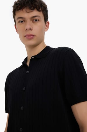 DeFacto Standart Fit Polo Yaka Kısa Kollu Siyah Triko Tişört E4603AX25SMBK27