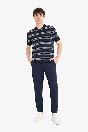 DeFacto Regular Fit Polo Yaka Çizgili Kısa Kollu Yumuşak Tuşeli Triko Tişört E2665AX25SPNV64