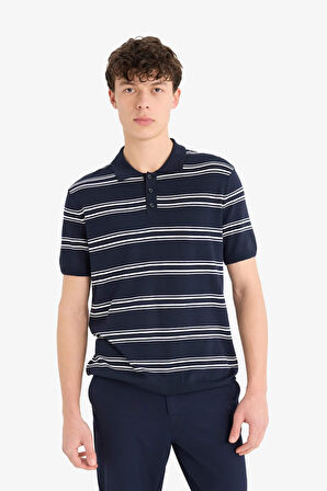 DeFacto Regular Fit Polo Yaka Çizgili Kısa Kollu Yumuşak Tuşeli Triko Tişört E2665AX25SPNV64