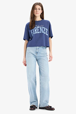 DeFacto Oversize Geniş Kalıp Bisiklet Yaka Baskılı Penye Kısa Kollu Tişört E5149AX25SMIN231