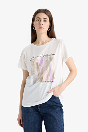 DeFacto Regular Fit Bisiklet Yaka Baskılı Kısa Kollu Tişört E5061AX25SPER105