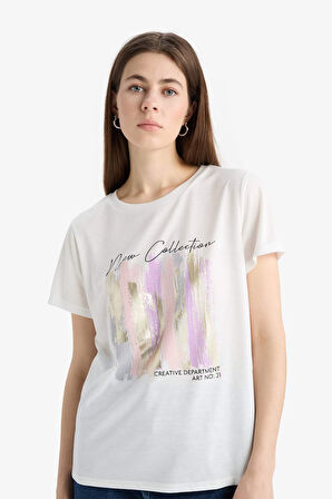 DeFacto Regular Fit Bisiklet Yaka Baskılı Kısa Kollu Tişört E5061AX25SPER105