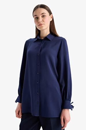 DeFacto Regular Fit Basic Düz Viskon Uzun Kollu Tesettür Gömlek Tunik D7352AX25SPNV31