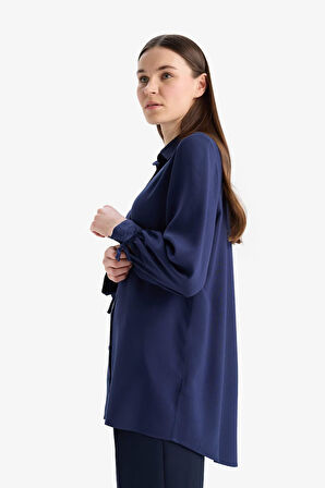 DeFacto Regular Fit Basic Düz Viskon Uzun Kollu Tesettür Gömlek Tunik D7352AX25SPNV31