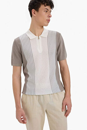 DeFacto Standart Fit Polo Yaka Yarım Fermuarlı Triko Kısa Kollu Tişört E5438AX25SMBG404