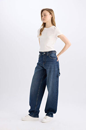 Baggy Fit Yüksek Bel Uzun Jean Yıkamalı Pantolon