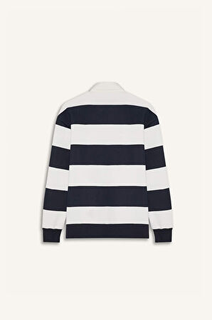 Boxy Fit Polo Yaka Çizgili Sweatshirt