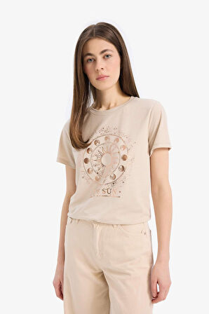 Regular Fit Bisiklet Yaka Astral Baskılı Kısa Kollu Tişört