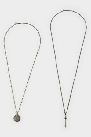 Atolyewolf x Defacto Erkek Kılıç Kalkan Figürlü Zincir 2'li Kolye