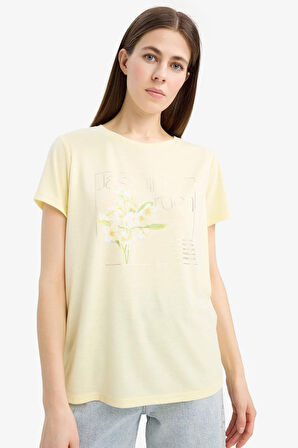 Regular Fit Bisiklet Yaka Baskılı Kısa Kollu Tişört