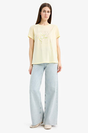 Regular Fit Bisiklet Yaka Baskılı Kısa Kollu Tişört