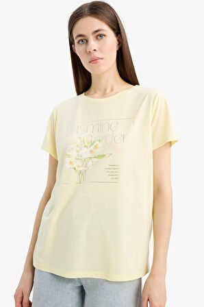 Regular Fit Bisiklet Yaka Baskılı Kısa Kollu Tişört