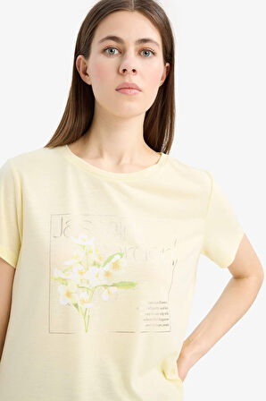 Regular Fit Bisiklet Yaka Baskılı Kısa Kollu Tişört