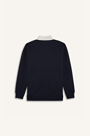 Boxy Fit Polo Yaka Basic Düz Sweatshirt