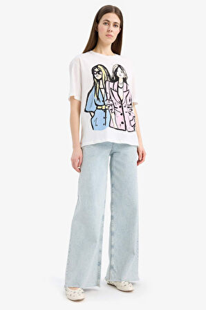 DeFacto Regular Fit Bisiklet Yaka Kız Baskılı Penye Kısa Kollu Tişört E5142AX25SMER105