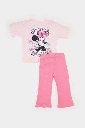 Kız Bebek Disney Mickey & Minnie  2'li Takım Kısa Kollu Tişört Fitilli Kaşkorse Esnek Belli Tayt