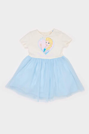 Kız Bebek Frozen Kısa Kollu Tütütlü Tül Elbise
