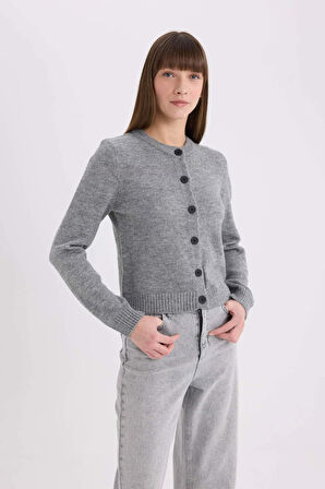 DeFacto Regular Fit Bisiklet Yaka Basic Düz Düğmeli Soft Touch Yumuşak Triko Hırka E3654AX25SPGR452