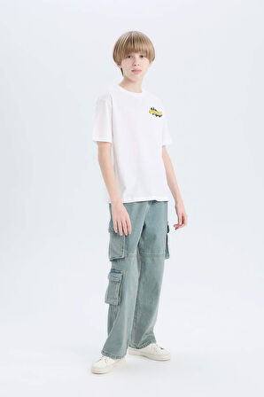 DeFacto Erkek Çocuk Batman Bisiklet Yaka Sırt Baskılı Kısa Kollu Tişört E3109A825SMWT34