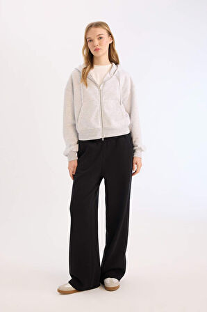 Coool Standart Fit Kapüşonlu Basic Düz Kanguru Cepli Fermuarlı Sweatshirt