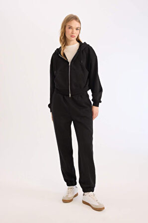 Coool Standart Fit Kapüşonlu Basic Düz Kanguru Cepli Fermuarlı Sweatshirt