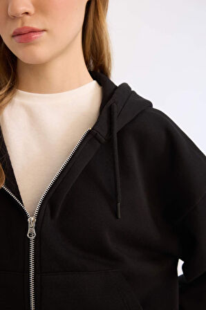 Coool Standart Fit Kapüşonlu Basic Düz Kanguru Cepli Fermuarlı Sweatshirt