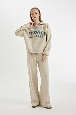 Coool Wide Leg Beli Lastikli Bağcıklı Cepli Bol Paça Basic Düz Eşofman Altı